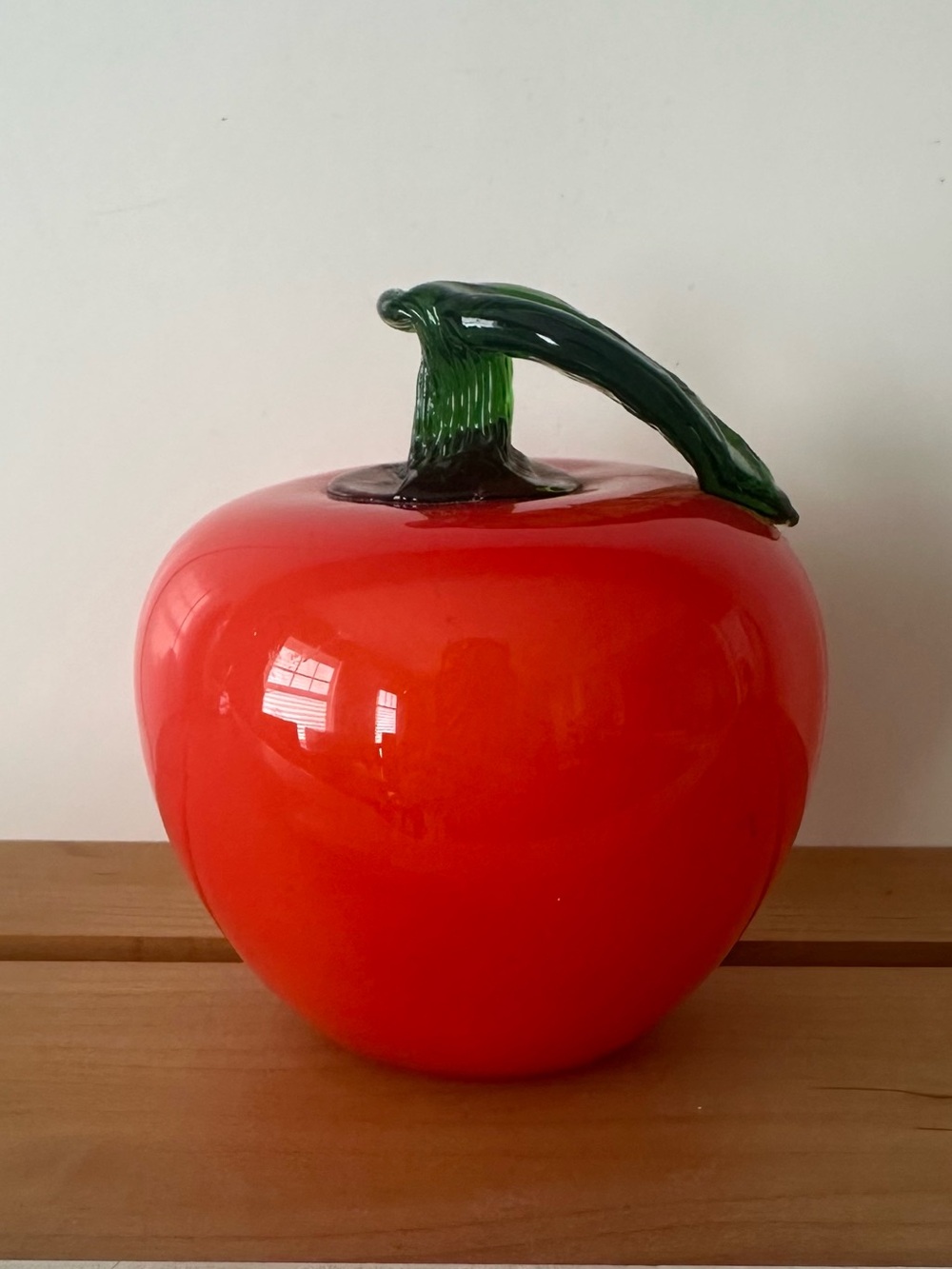 Red Art Glass Apple with Green Stem